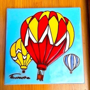 Artist ,Cleo Teissedre Hot Air Balloons Hand Painted Ceramic Tile